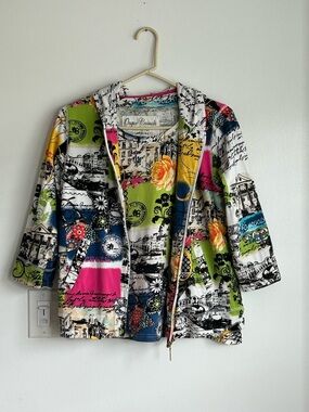 Vintage Onque Casuals Top & Jacket Set Vacation Destination Print 2000’s Y2K